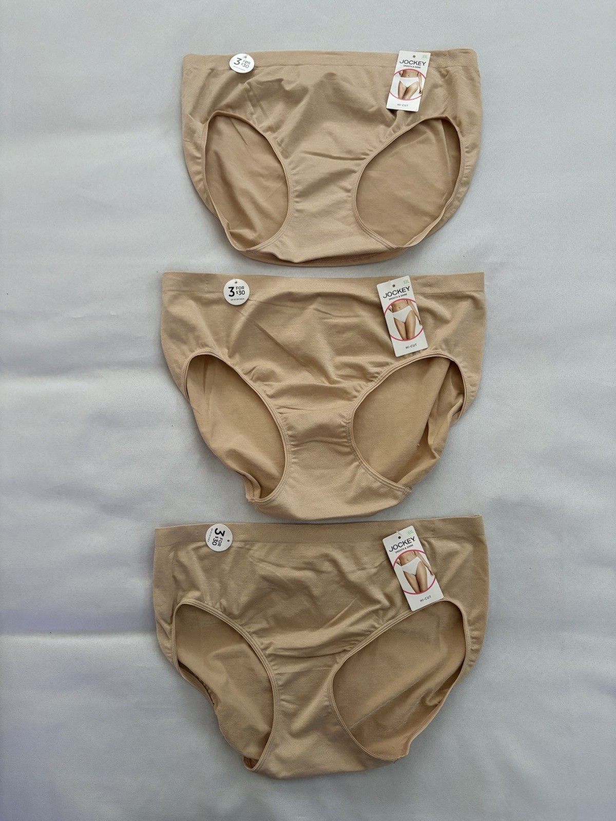 NEW Jockey Smooth and Shine Seamfree Heathered Hi Cut Panty 3 Pair Women’s 8 XL
