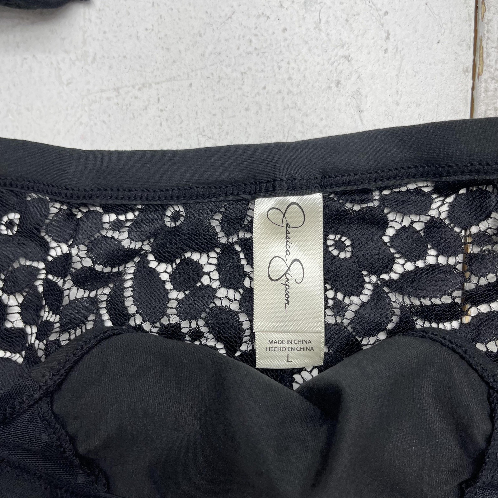 Jessica Simpson Thong Panties Womens Large Black Lace Micro Tanga 3 Pack Stretch