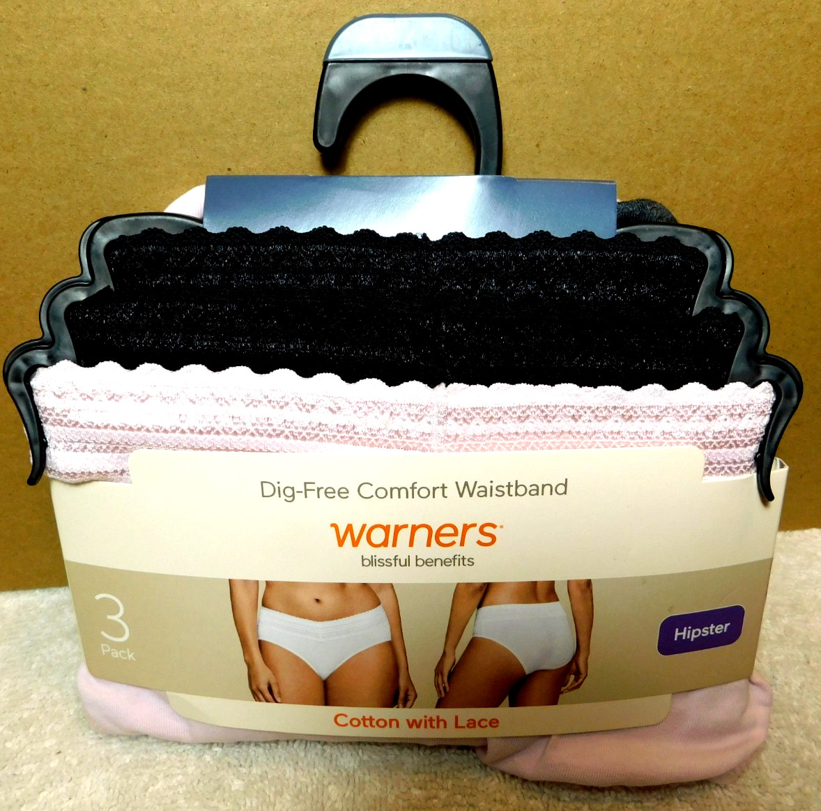 Warners~Blissful Benefits Cotton Hipster 3Pk Pink, Grey,& Black XXXL Panties(DG)