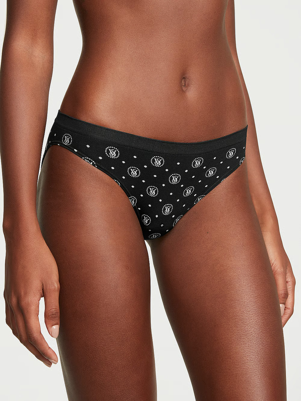 L NOIR Dark Black VS LOGO White Dot Seamless Victorias Secret Bikini Pantie
