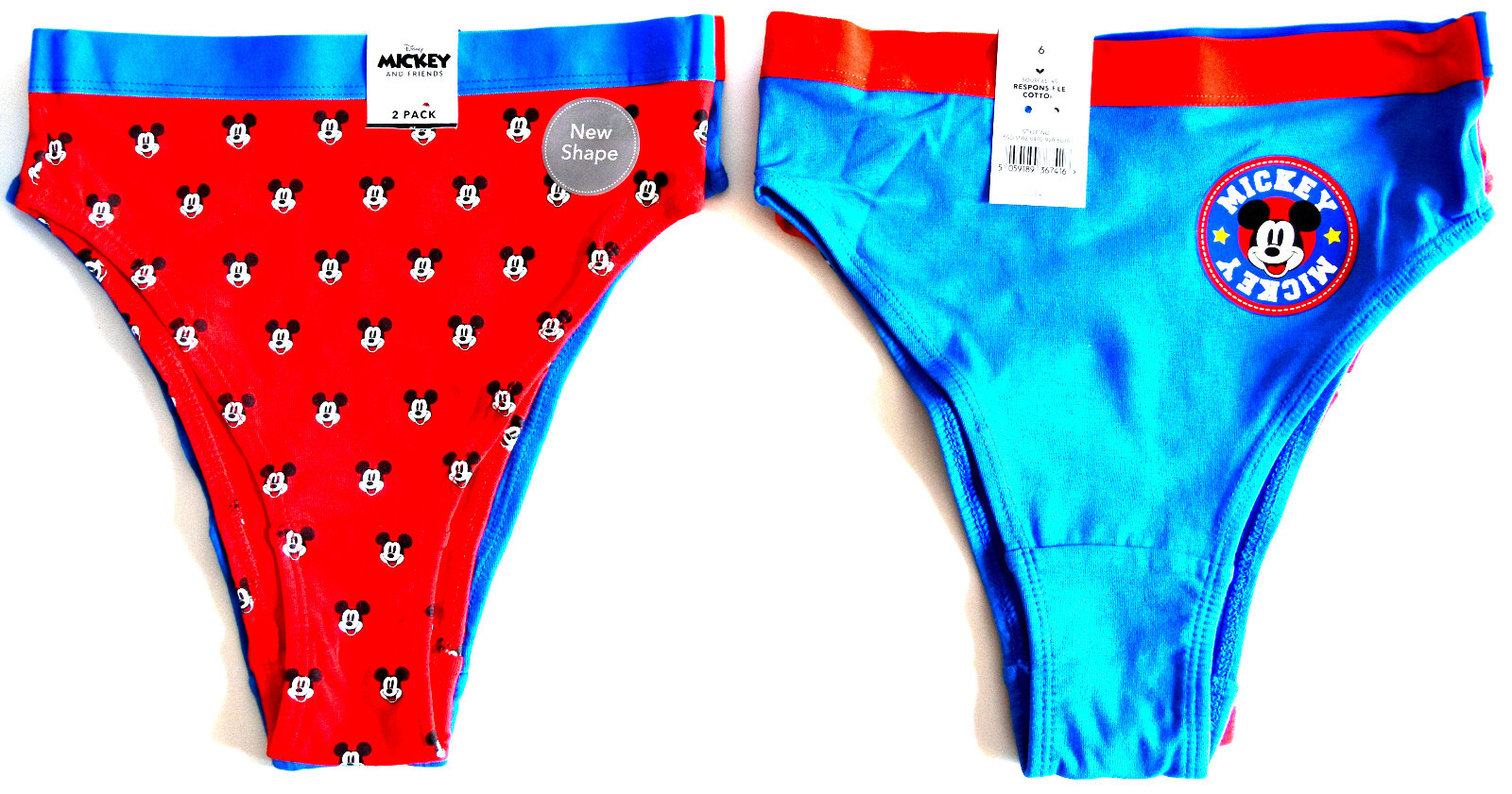 Mickey Mouse Knickers Disney 2 Pack Panties Brazilian Womens UK Sizes 6 to 20