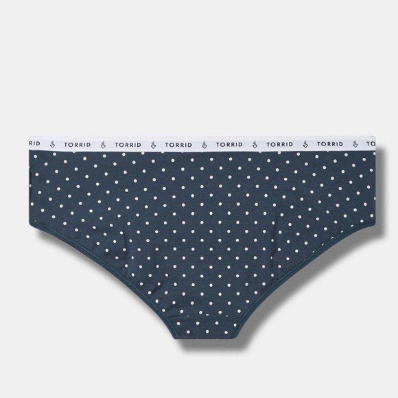 Torrid Panties 0X (L) Navy Blue Polka Dot Hipster Cotton Logo Trim Mid Rise NWT