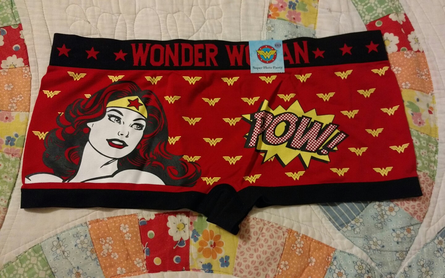 DC COMICS WONDER WOMAN SUPER HERO RED BOYSHORT SEAMLESS PANTY XXL(9) FREE SHIP!