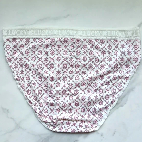 Lucky Brand Lucky Lace Hi-Cut Brief Panty Ivory Pink Floral Motif Size L