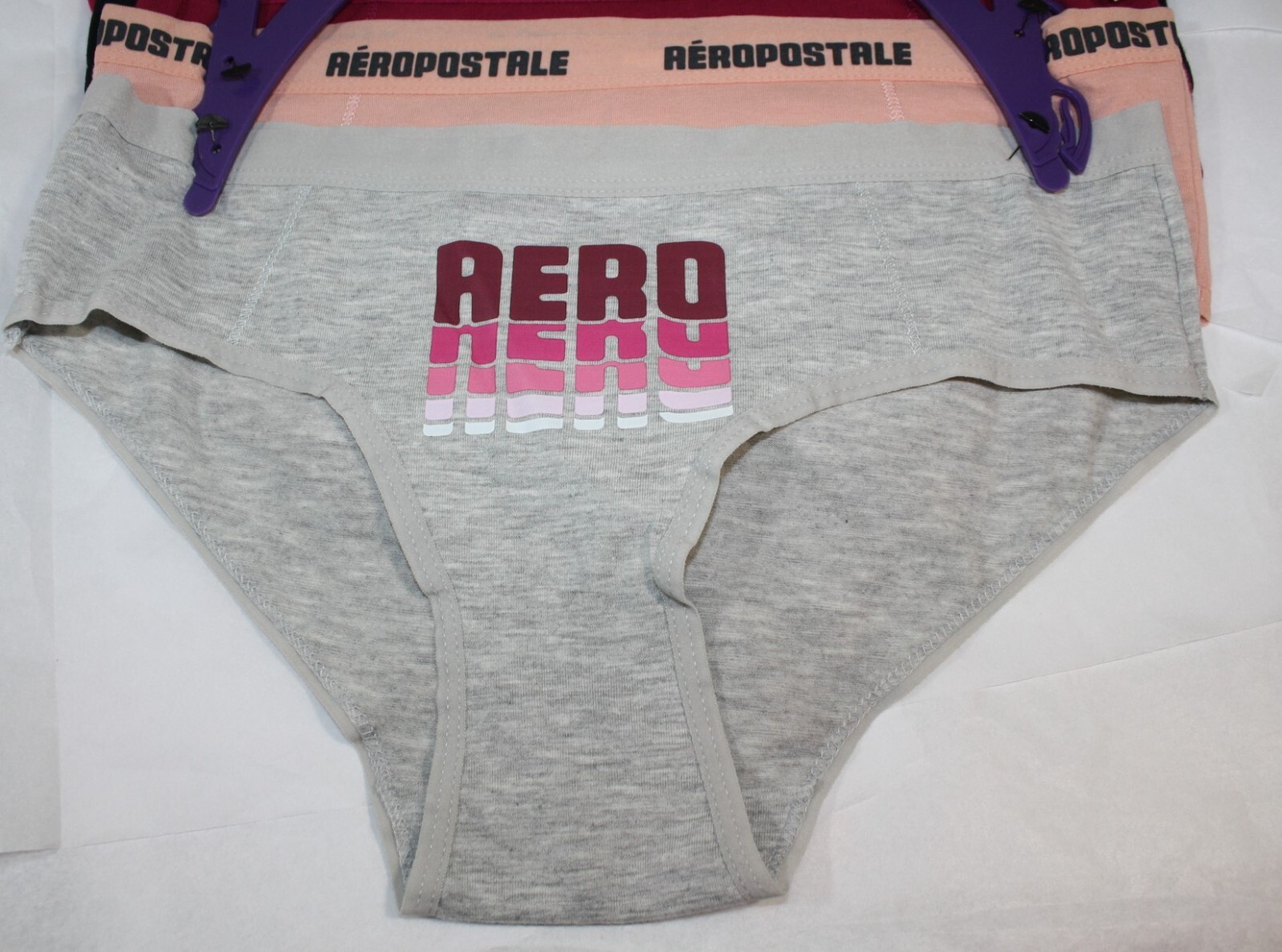 NWT set of 5 AEROPOSTALE cotton blend HIPSTER panties GRAY PINK GRAY BLACK PEACH