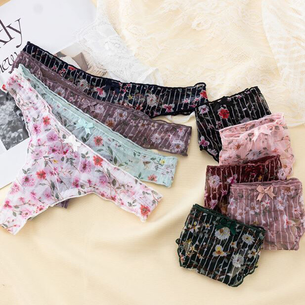 6Packs Lot Sexy Womens Floral Sheer Panties Thong G String Underwear Lingeries