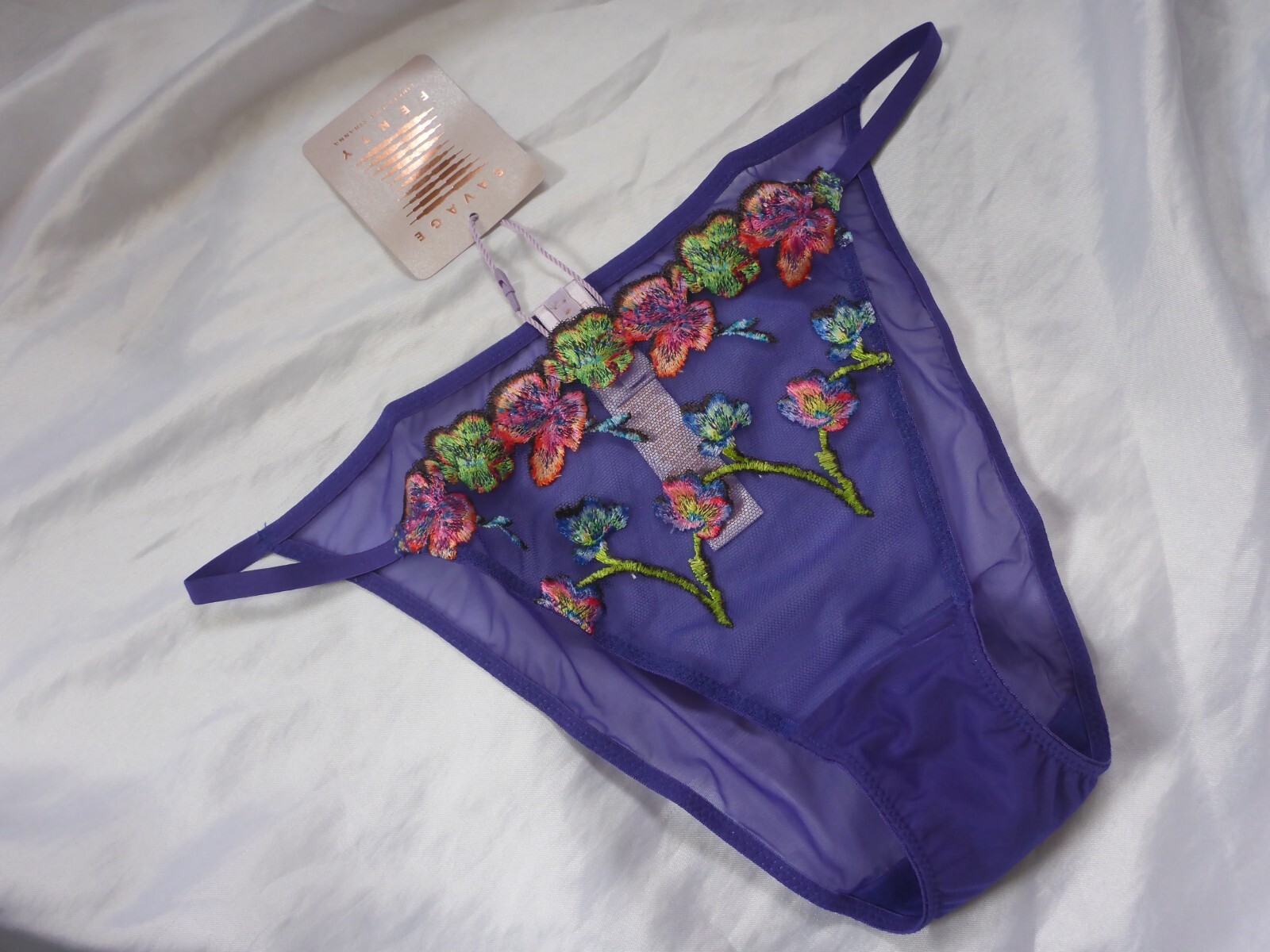 M, Savage X Fenty Western Wildflower String Bikini, Blue Bouquet, polyamide, NEW