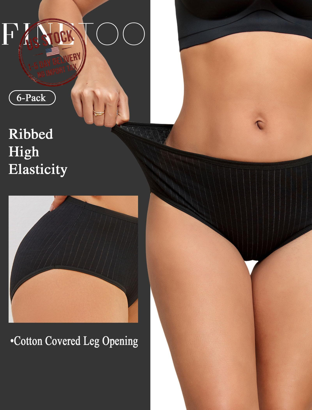 6 Pack Women’s High Waisted Cotton Ribbed Full Coverage Brief Panties Soft Large