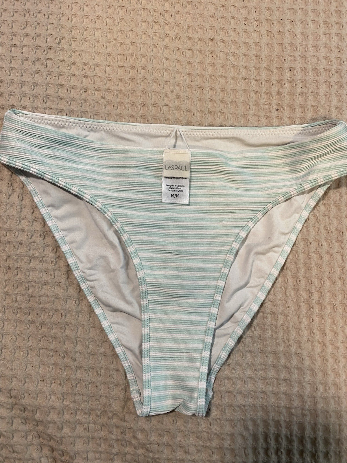 L*SPACE Bikini Panties Striped Light Blue White Women’s Regular Size M