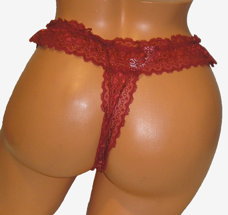 Panties Lingerie Metal Heart Ring Red Lace Thong Large Adult Gift