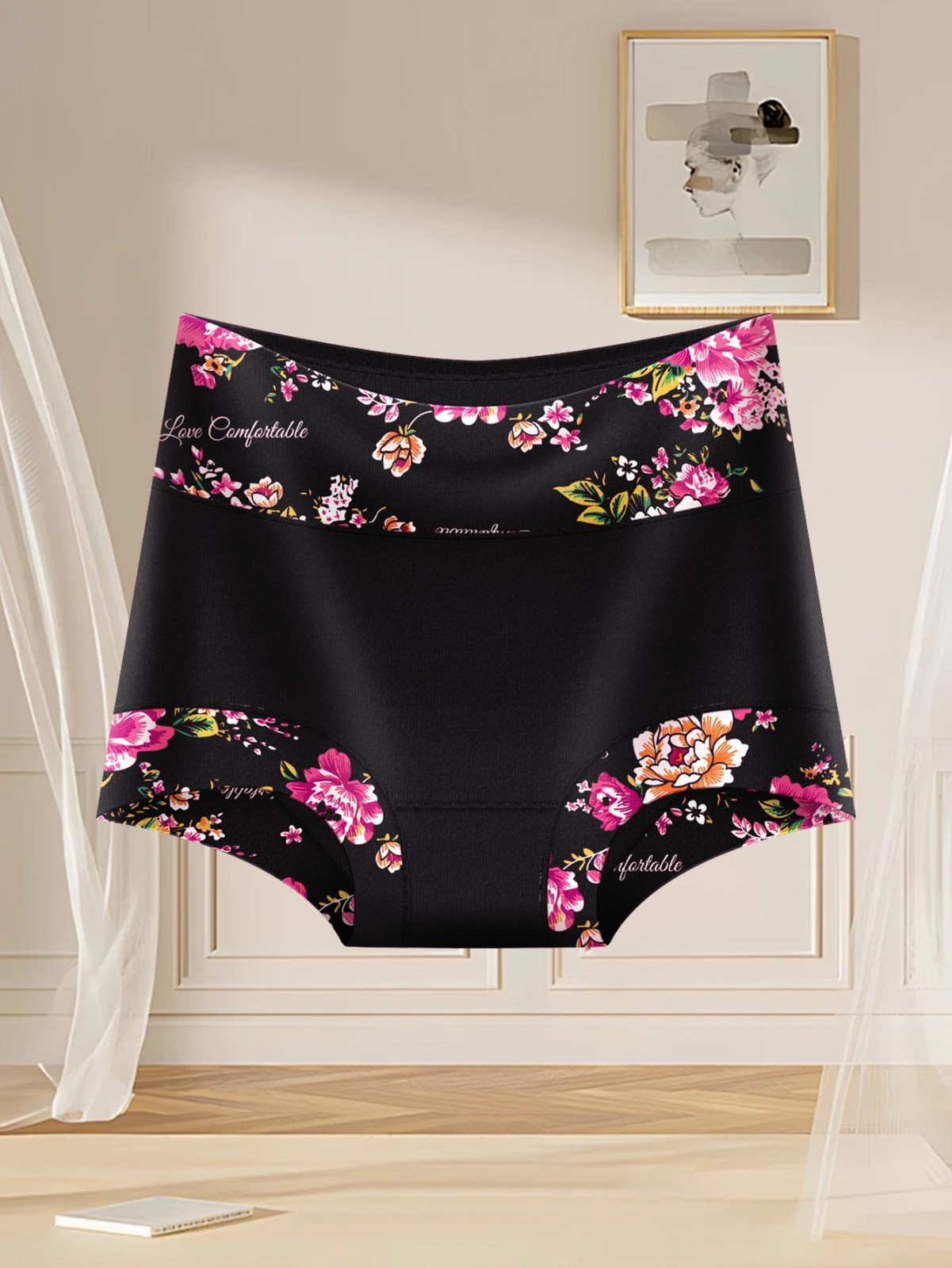 1 Pack High Waist Cotton Print Boyshorts – Breathable Anti Exposure Underwear