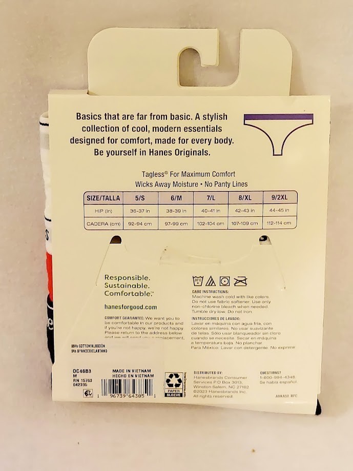 HANES Original Size 6 / M 3-pack Multi-Colors 95% Cotton Women’s Thong Panties