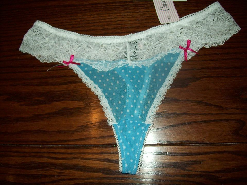 NWT CASSANDRA LACE & MESH THONG PANTIES B5032 CHELSEA BCD BLUE DOT L