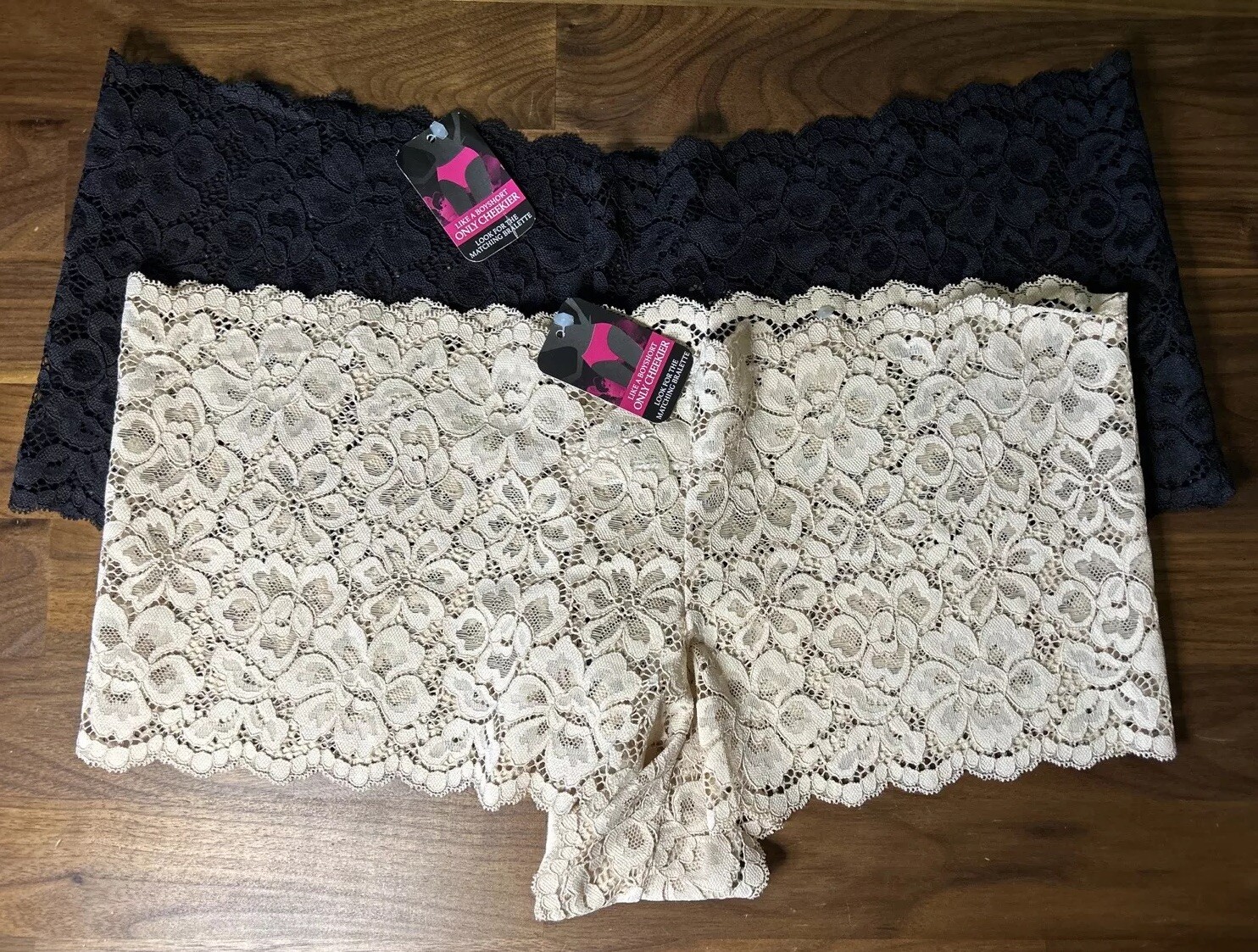 Maidenform Hipster Cheekies Panties 8/XL Beige Black Cheekier Boyshort 2 Pair
