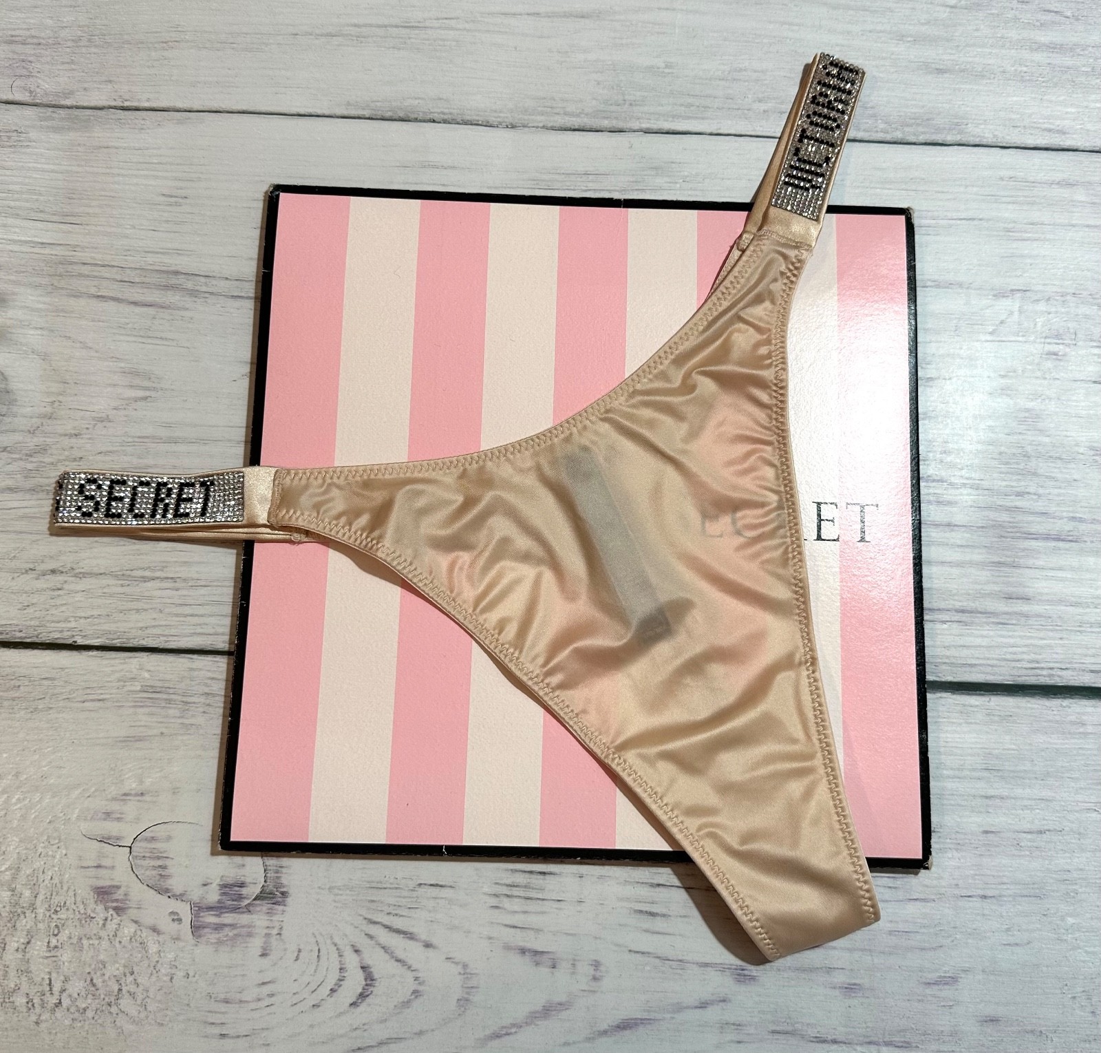 Victoria’s Secret Shine Strap Thong Bling Panty Rhinestone Champagne L