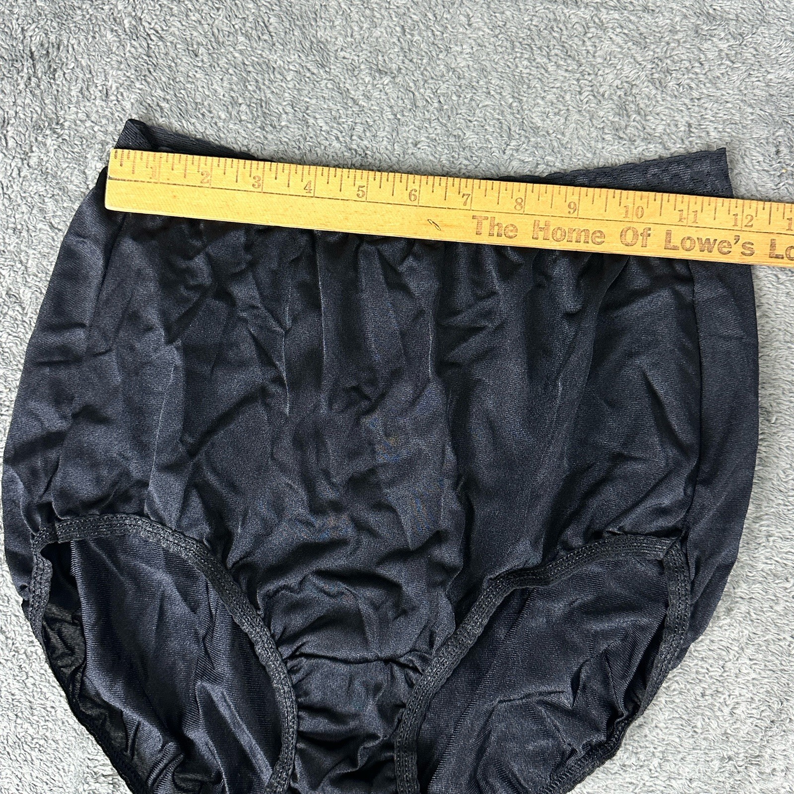 Sz 8 Hanes BLACK VTG 1990s All Nylon Hi Cut Lace Top Panty Cotton Crotch Silky