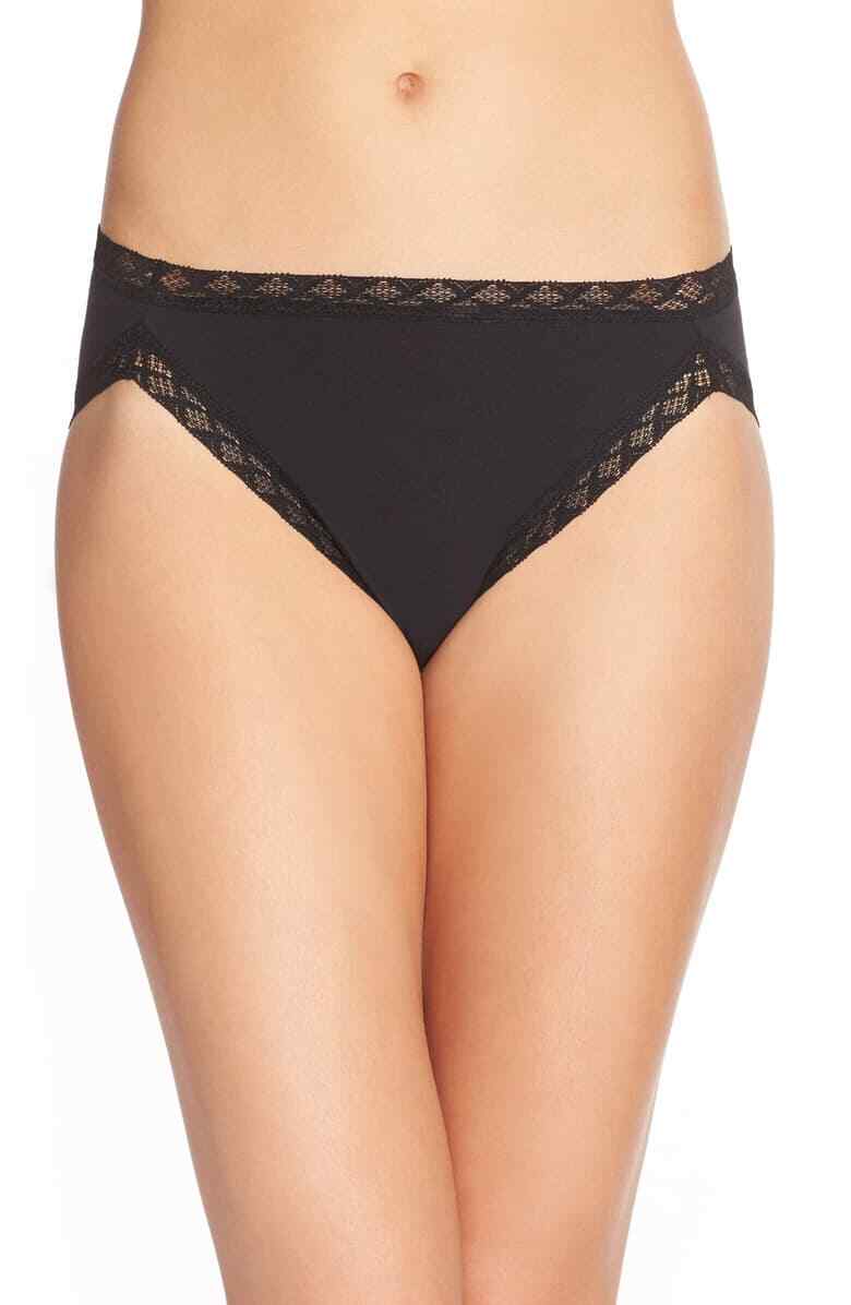 Natori Black Bliss Lace-Trim Cotton French-Cut Brief Women’s Size Small L58018