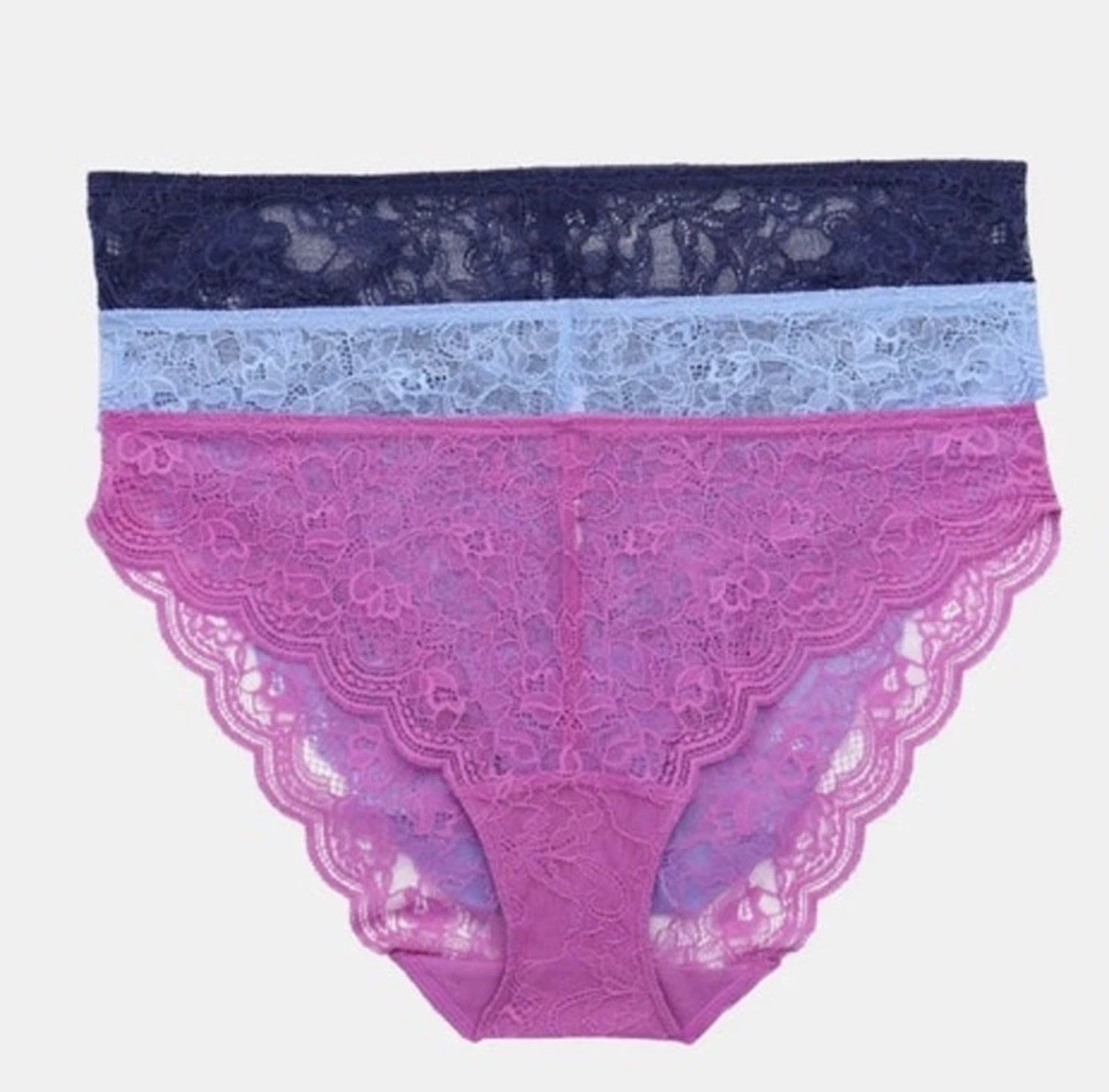 Joyspun Cheeky Panties Scalloped Lace 3-Pack Stretch Pink/Blue/Navy XXXL (22)