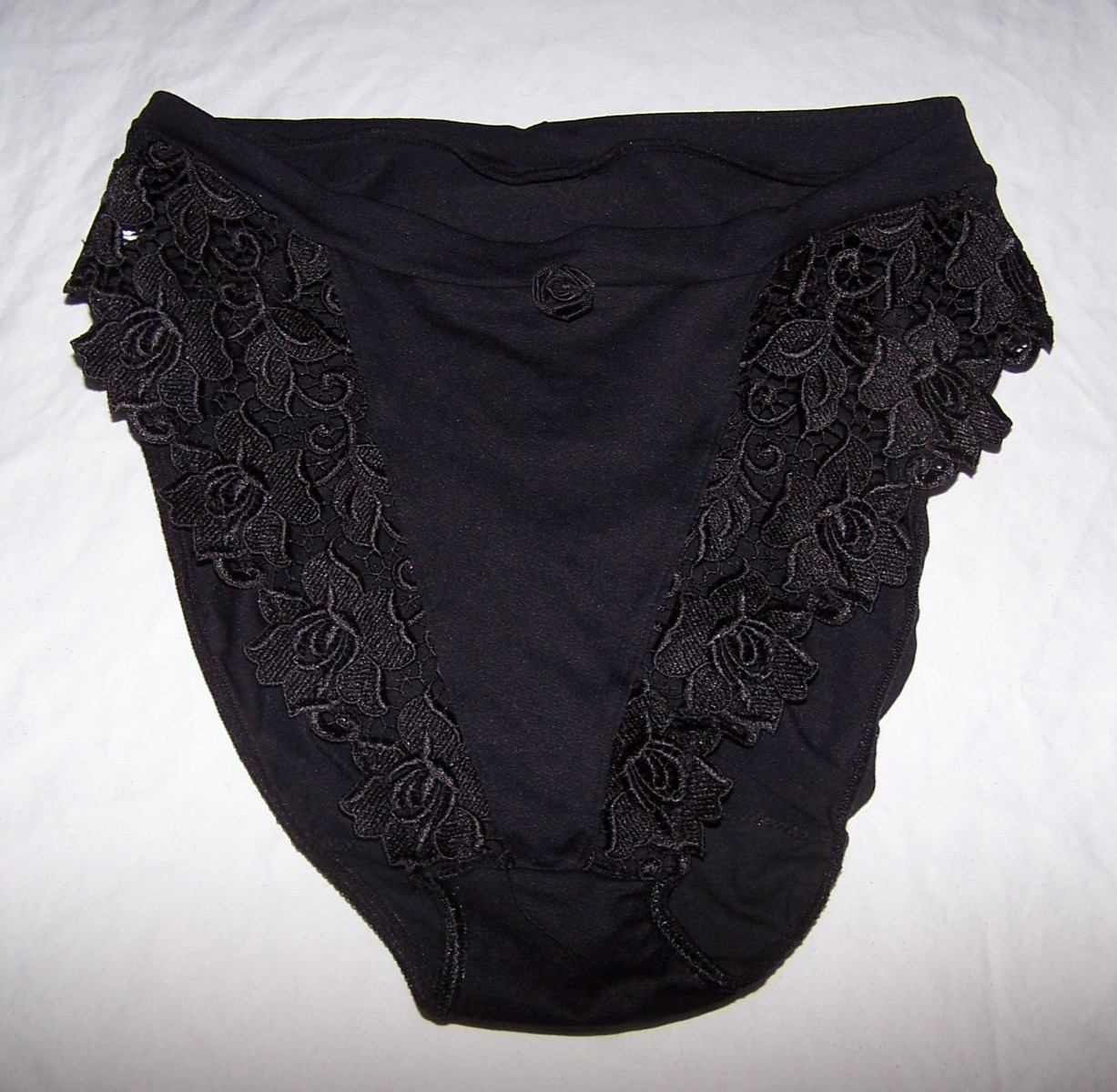 Black High Leg Cotton Spandex Panties, Made In France – Size L