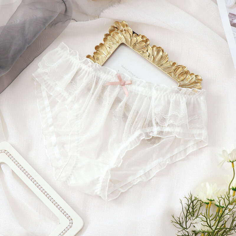 3PCS Women Ruffle Mesh Briefs Underwear Sheer See Through Panties Sexy Lingerie