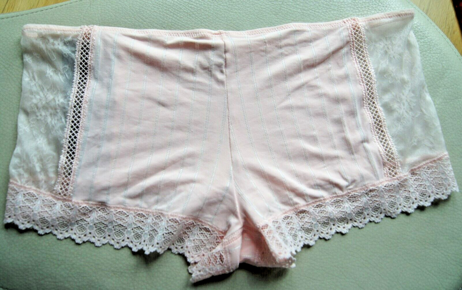 Mey Blush Coloured Sheer Stripe and Lace Shorts 2XL
