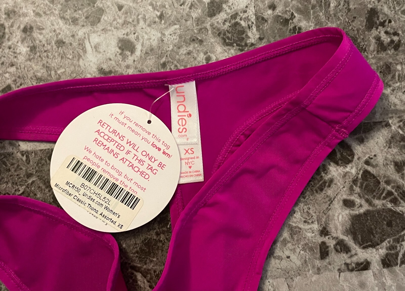 NWT UNDIES XS FUSCHIA MAGENTA SMOOTH NYLON SPANDEX STRETCH THONG PANTIES