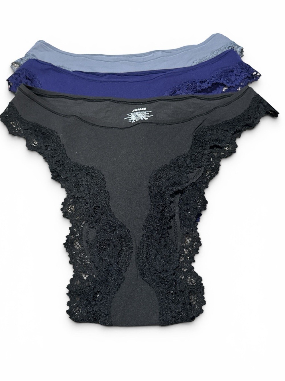 NWOT SKIMS Tanga Lace-Trim Underwear – Black, Navy, Light Gray #504