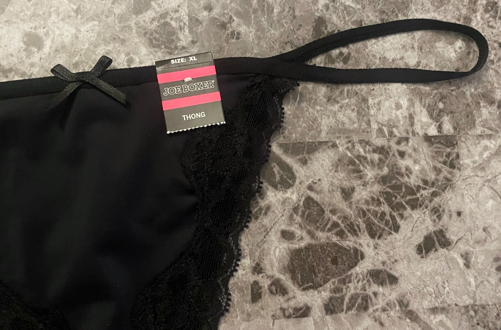 NWT JOE BOXER XL SMOOTH BLACK LACE BOW VINTAGE RARE V STRING PANTIES