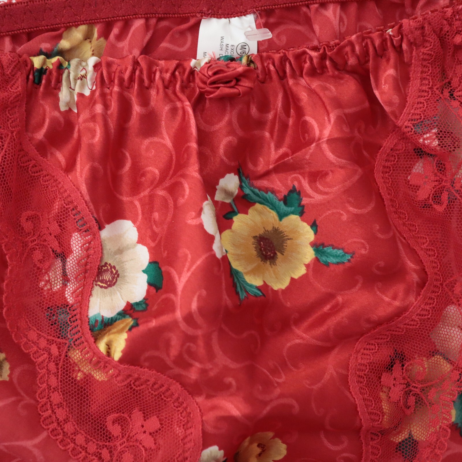 2 NEW VTG 90s Y2K Floral Polyester Satin String Bikini Panty Lot SMALL