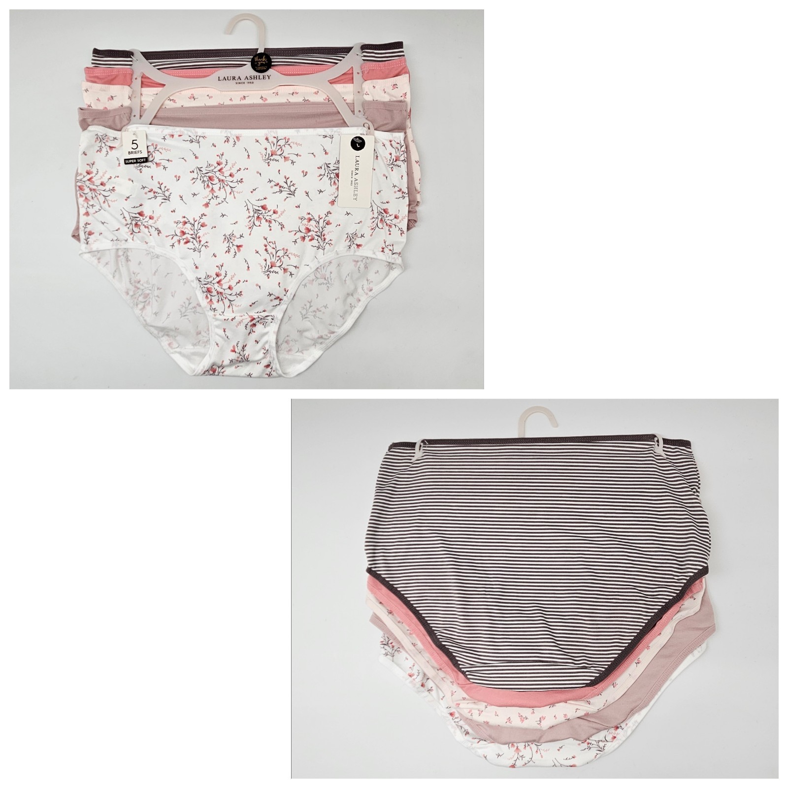 LAURA ASHLEY 5 Pk Women L XL 2XL Microfiber Brief Panties Brown Pink Beige Cream