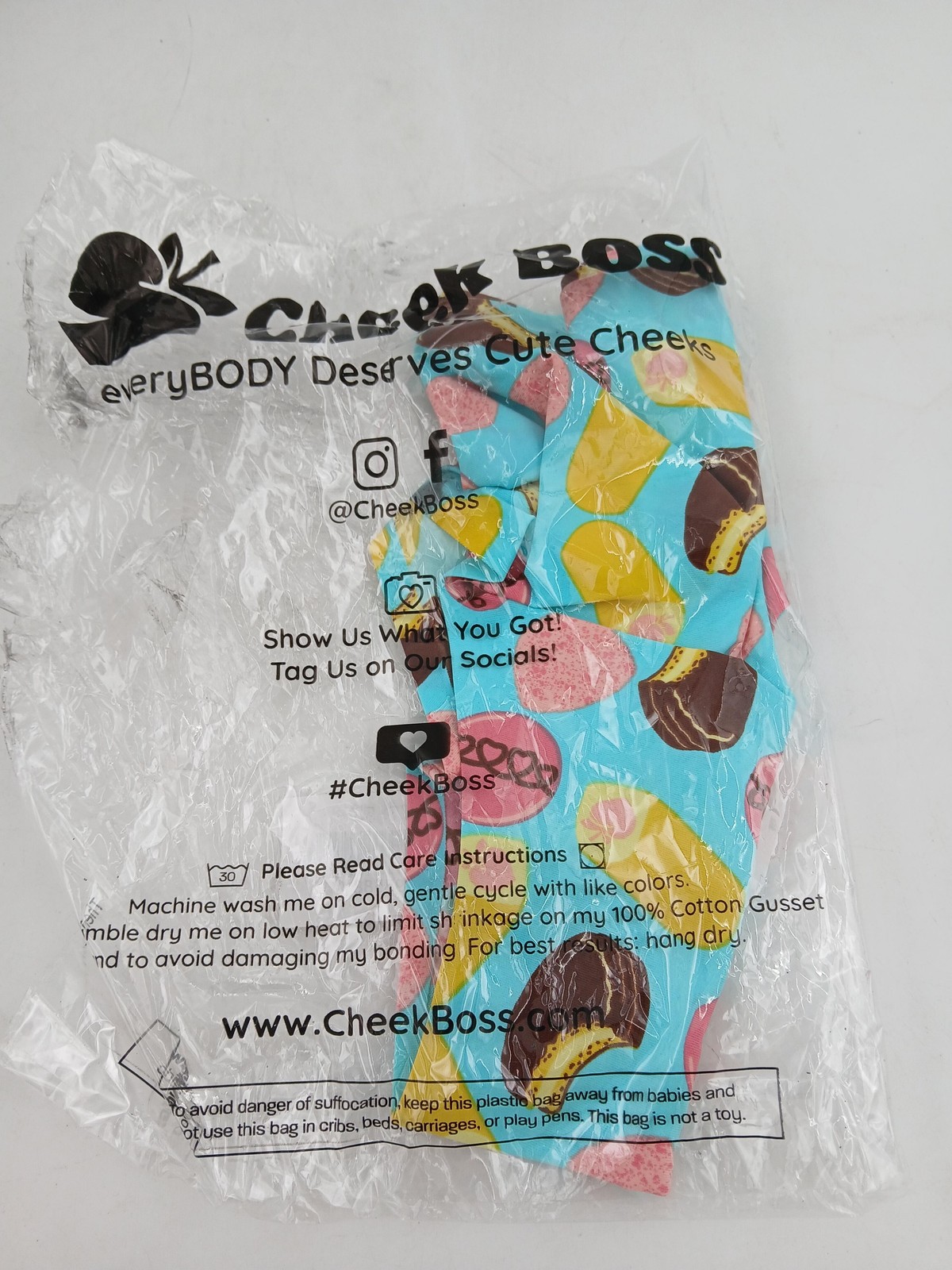 Cheek Boss Underwear Womens Large Blue Ice Cream Print Cheeky Panties Cotton