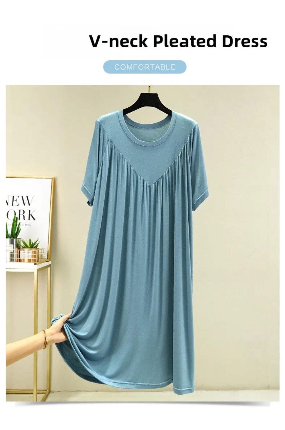 Loose plus Size Sp Dr Modal Women’s Summer Thin Home Gown Skirt Sle round Ne ort