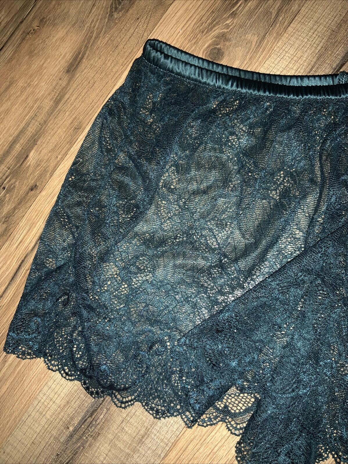 BootayBag Dark Peacock Green floral lace boyshort panty NWT $33 XS/S