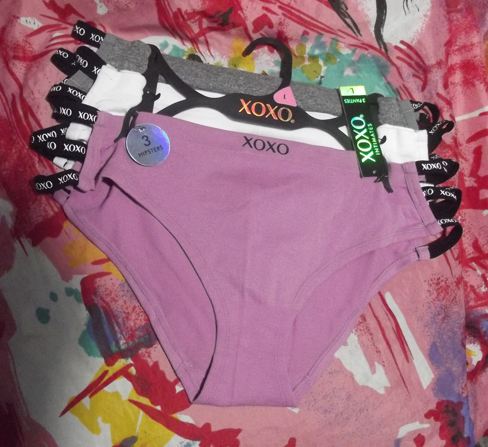 3 NEW XOXO INTIMATES XO8650 3PKAB MF SEXY SIDE CUTOUTS HIPSTER PANTIES L