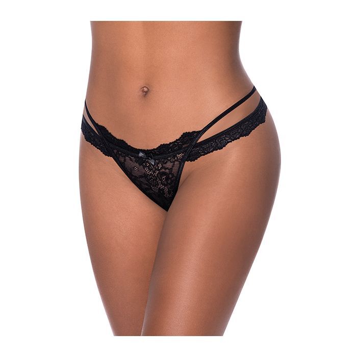 MAGIC SILK CROSS STRAP TENGA THONG BLACK PANTY