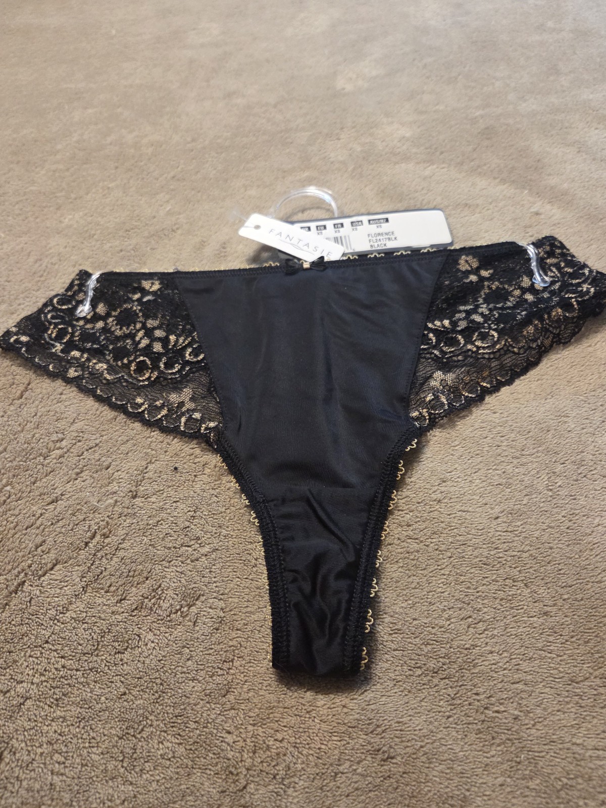 NWT Black Gold Fantasie Florence 2417 Shiny Soft Panty Thong XS Xsmall 4