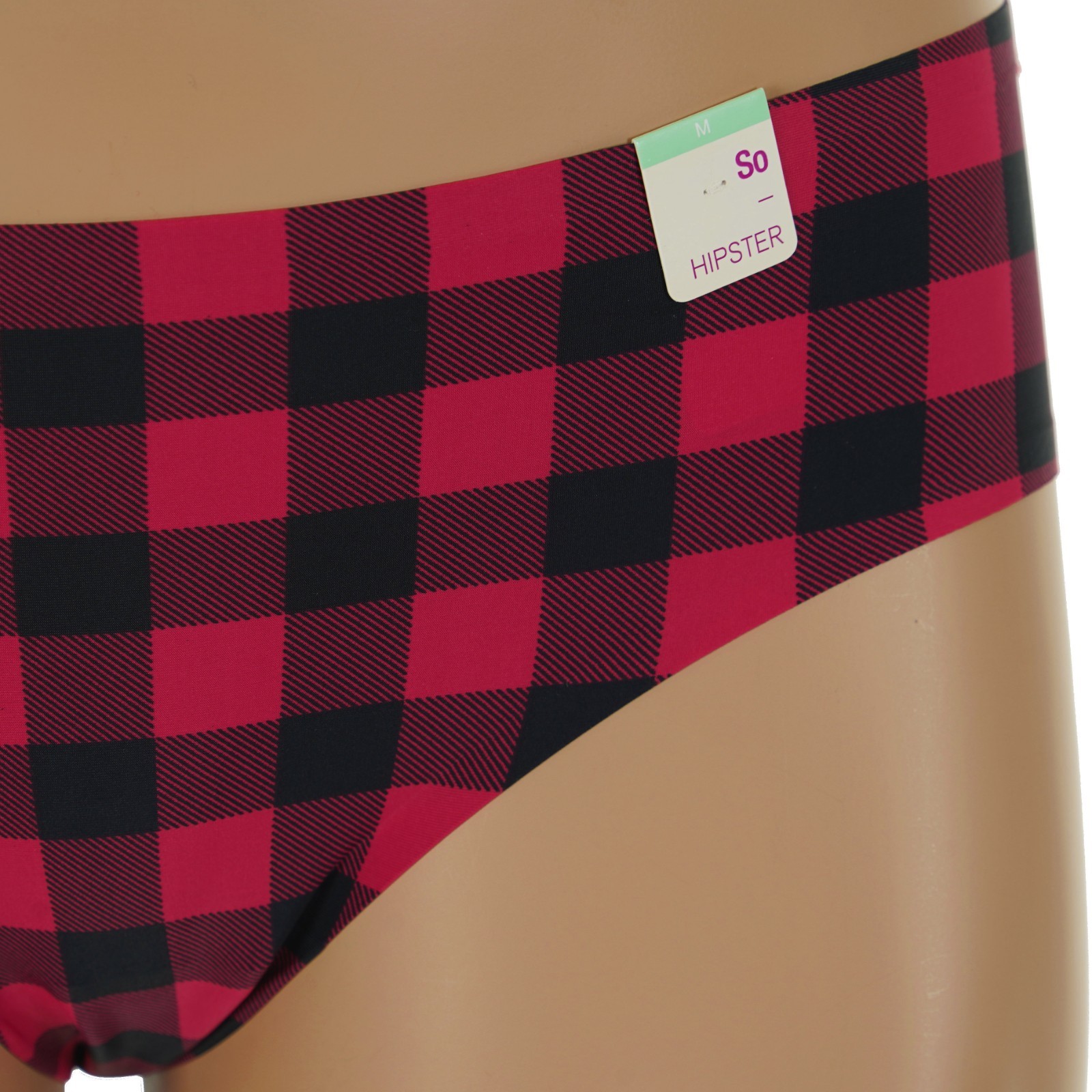 SO Junior’s Size 7-9 MEDIUM Smooth RED BLACK Buffalo Check HIPSTER PANTY SO64001