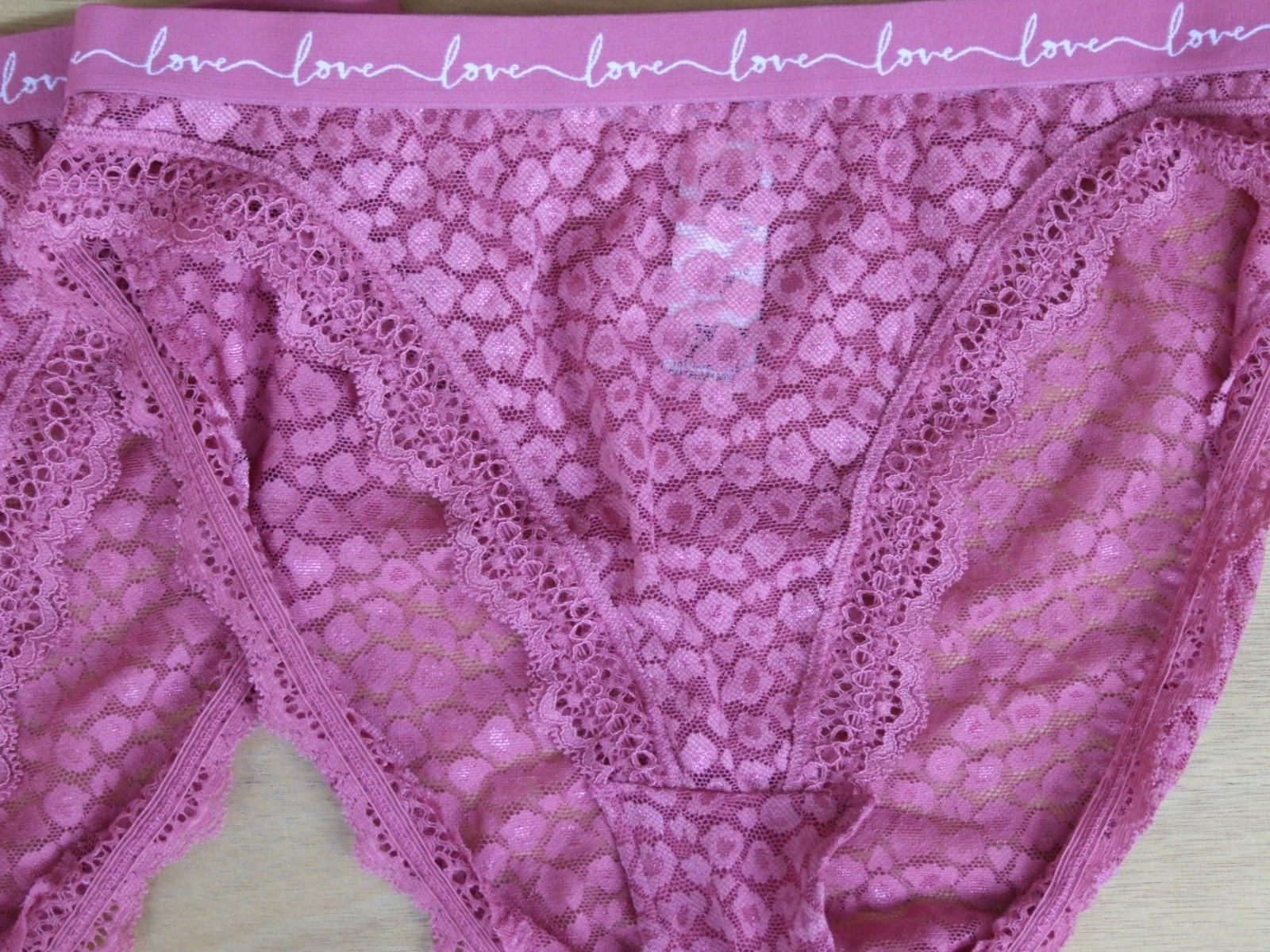 Two pairs size 12 of M & S Lacy High Leg Knickers Panties Briefs Raspberry Pink