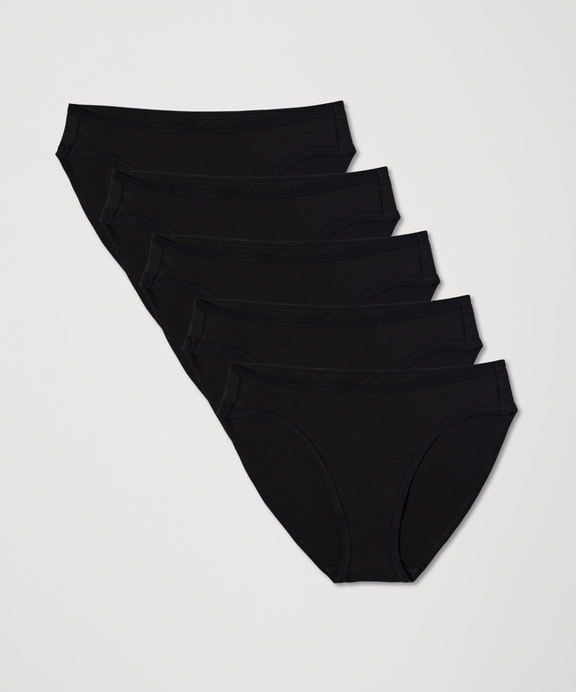 PACT Organic Everyday Classic Fit Bikini 5-Pack, Black