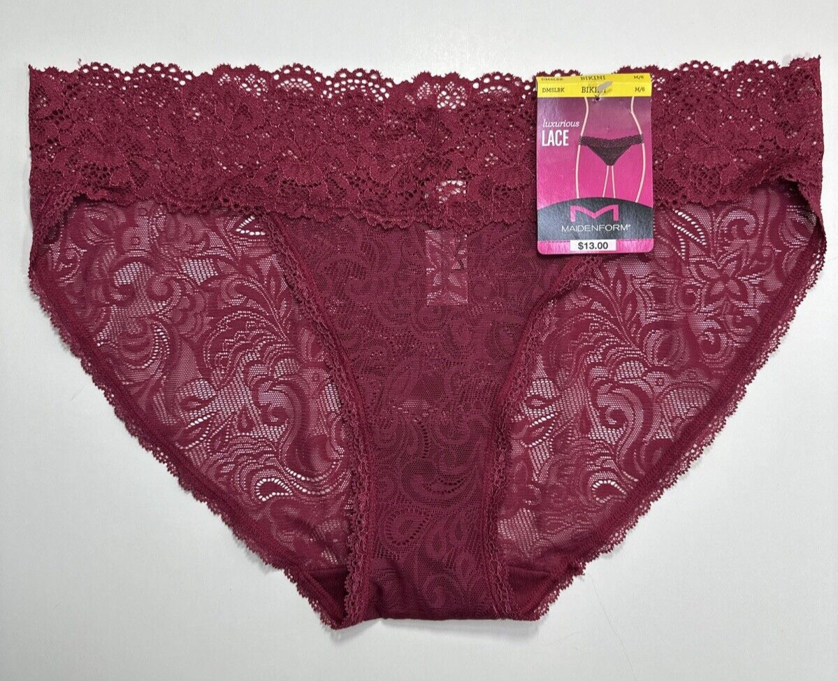MAIDENFORM Luxurious Stretch Lace Spice Red V Waist Bikini Panty M/6 NEW
