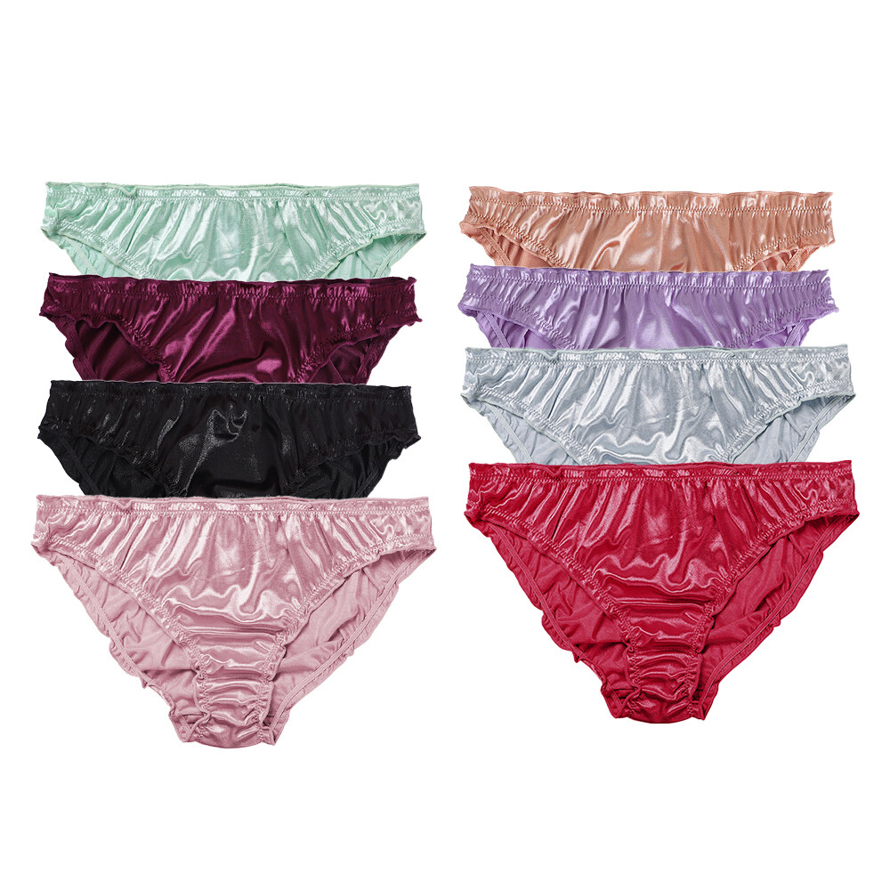 Women Silk Satin Panties Soft Mid Waist Briefs Underwear Cotton Crotch Lingerie