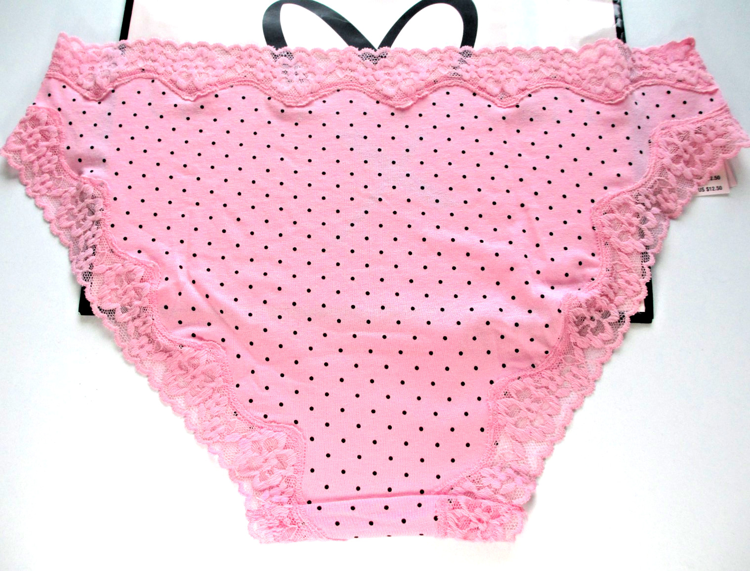 VICTORIA’S SECRET Cotton Bikini Panty S M L XL Pink NWT Polka Dot VS Lace Trim