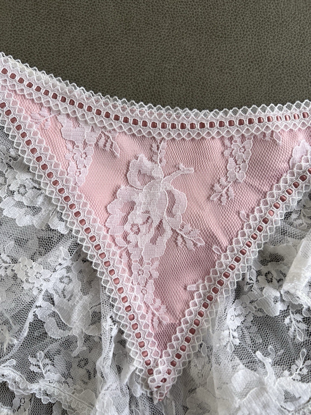 Vintage Sheer Lace Tie Panties Pink Satin Lace Bows Ribbons Large Made in USA