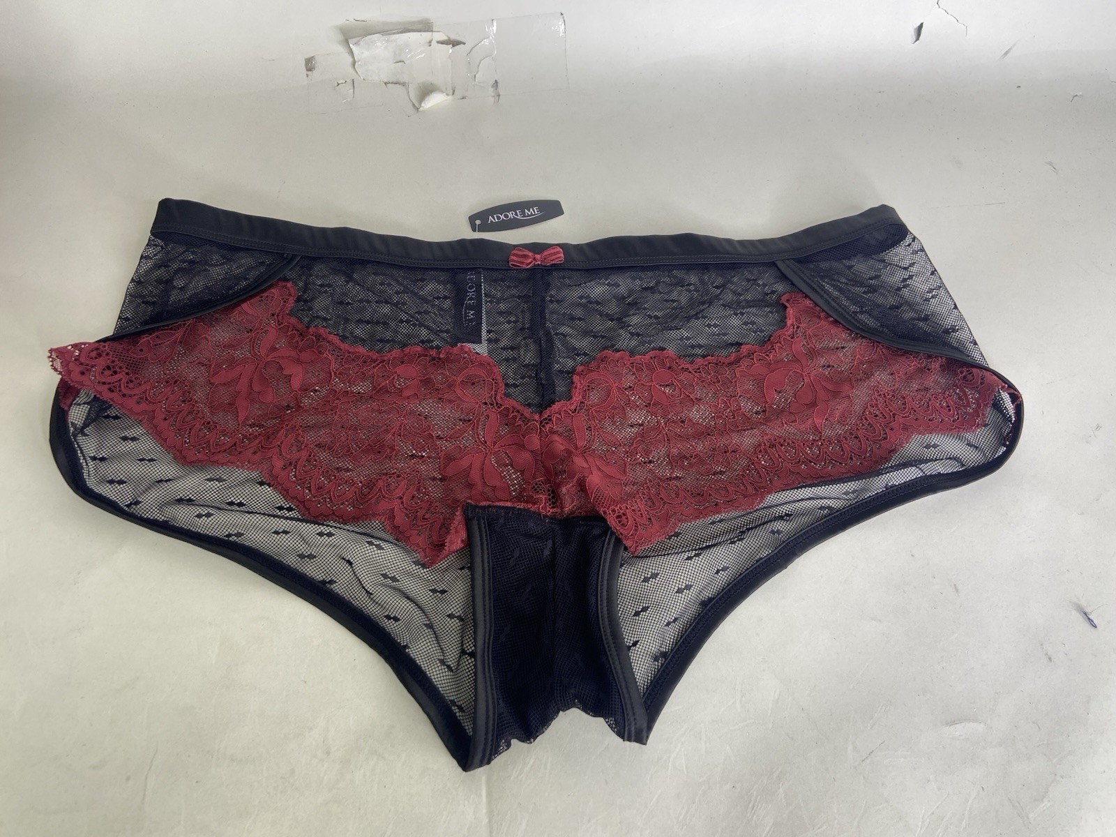 Adore Me Womens Plus 1X 16-18 Hipster Underwear Panty Black Dark Red Lace Mesh