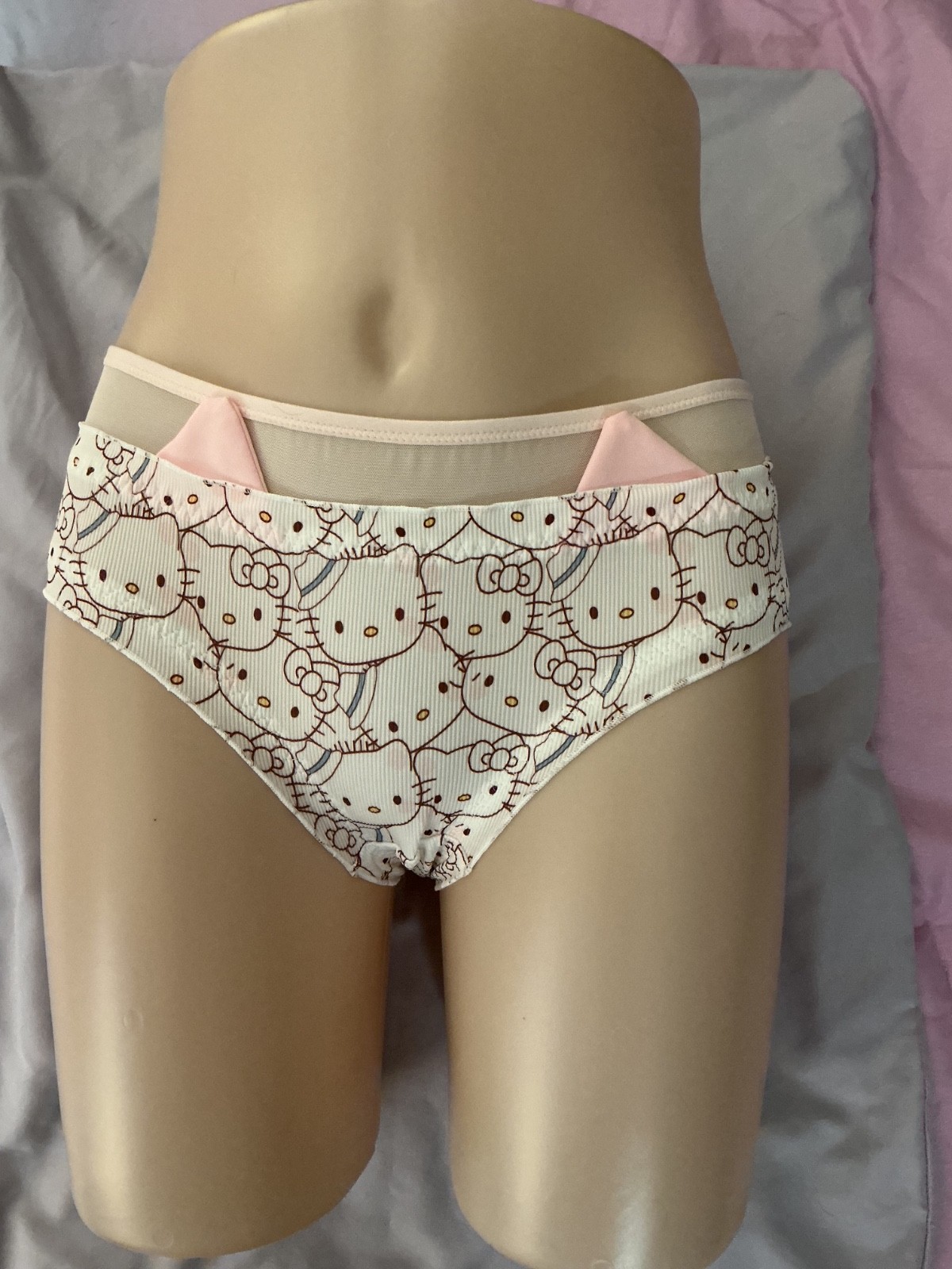 Adorable Hello Kitty Soft Pastel Pink & Mesh Brief Panty Kitty Ears Size Large