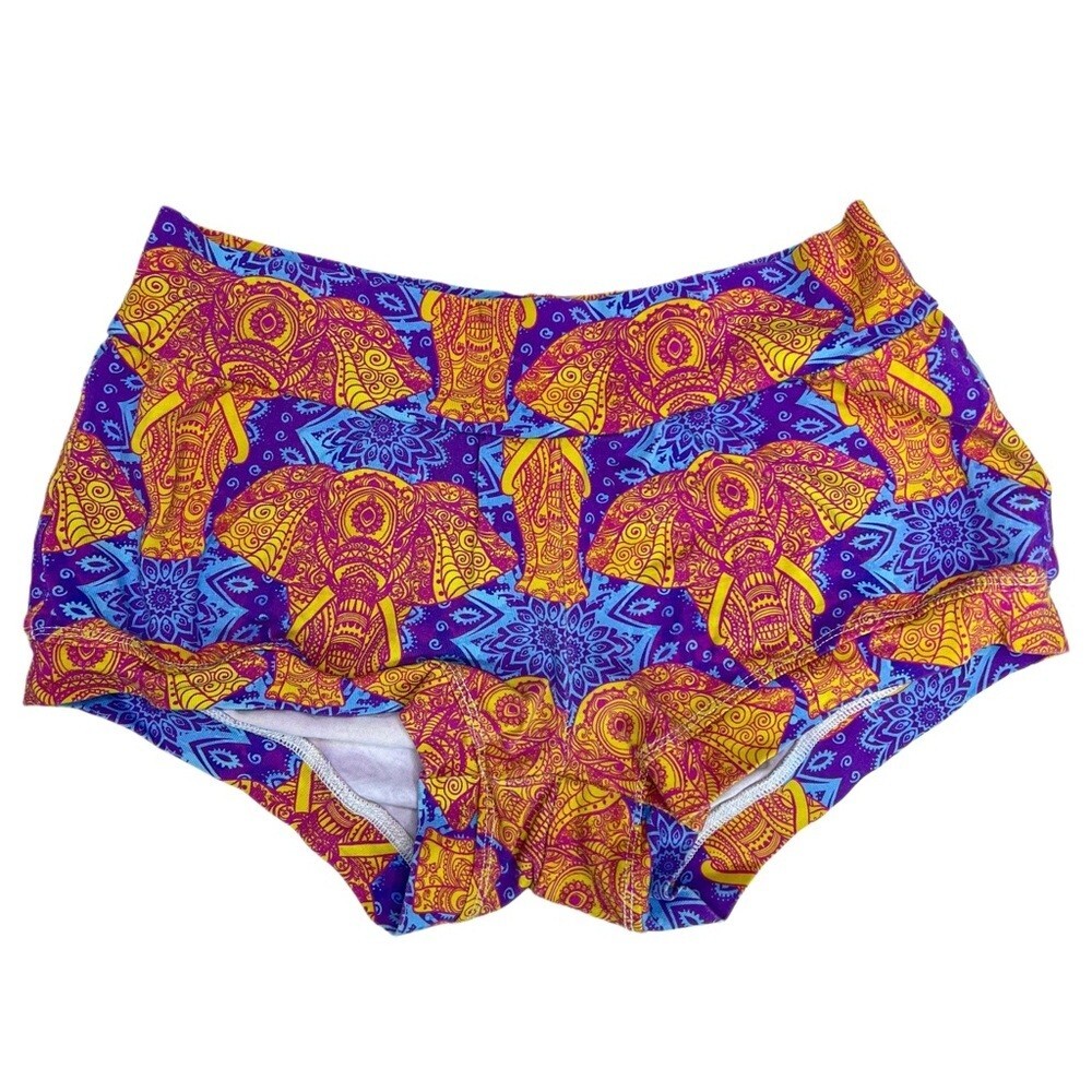 Handmade Mandala Elephant Cheeky Shorts | Boho Yoga & Loungewear | Cotton – XS