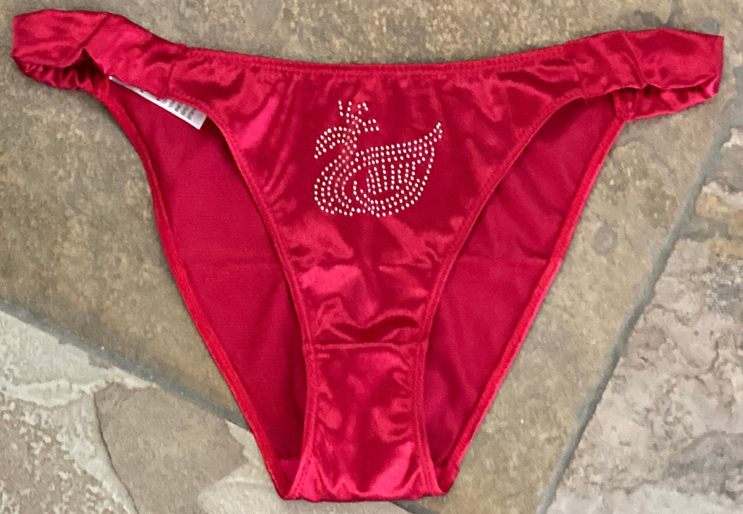 Hi SHINE Large SCARLET RED Second Skin Cheeky Tanga Panty Rhinestones #SR75