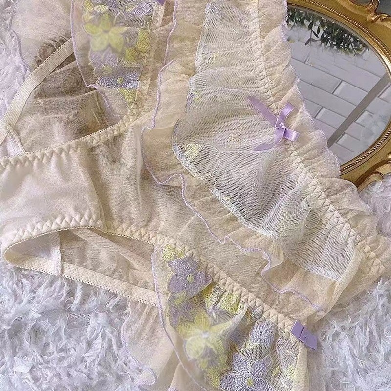 Princess Lady Girls Embroidery Panties Briefs Mesh Ruffle Underwear Lolita Cute