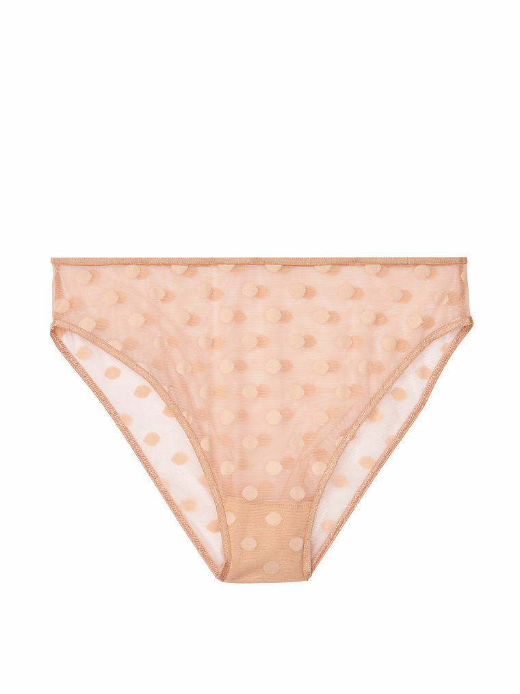 L Beige All Over Sheer Dot Mesh Victorias Secret No Show High-leg Cheeky Panty
