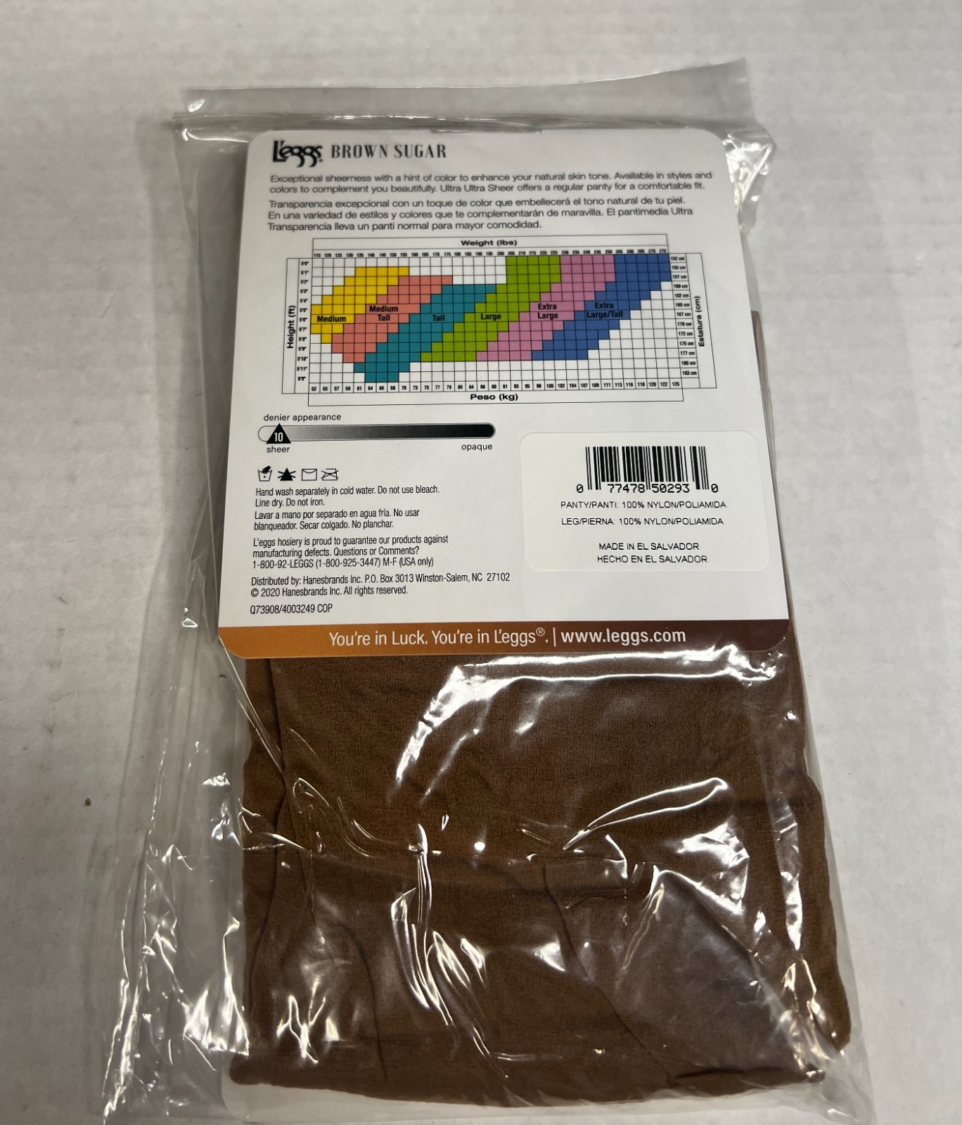 4 Pack Brown Sugar Leggs XL Size Ultra Ultra Sheer Pantyhose Honey Brown Color